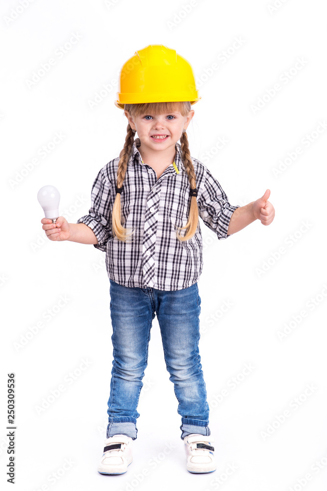 Little beautiful girl holding a led bulb Little beautiful girl holding a led bulb