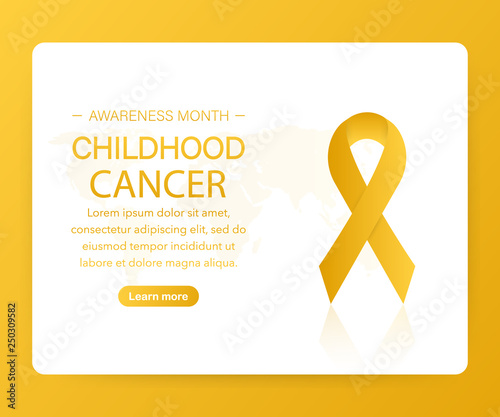 Background with realistic gold ribbon. World childhood cancer symbol. Vector illustration.