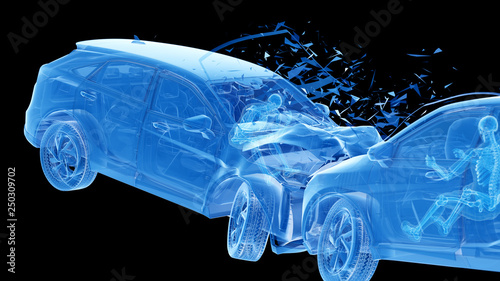 3d rendered illustration of two colliding cars photo