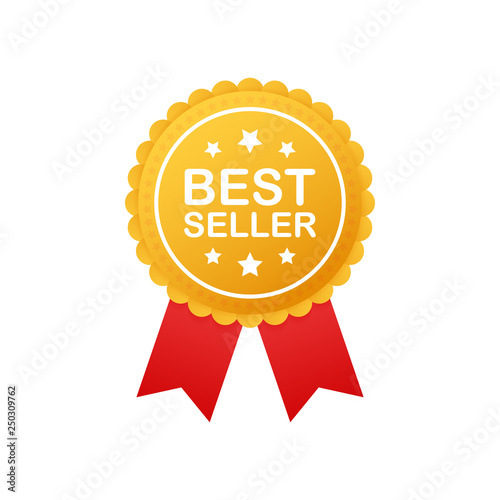 Best seller badge. Best seller golden label. Retail badge. Advertisement symbol. Vector illustration.