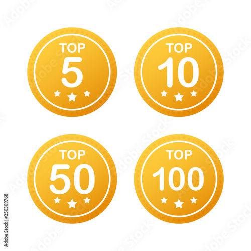 Vector set icon top rating: tor 5, top 10, top 50 and top 100 rating. Vector illustration.