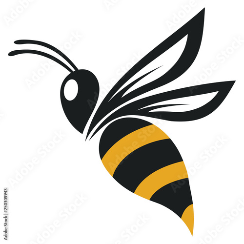 Bee Logo Template vector icon illustration design - Vector white background with black and yellow colour