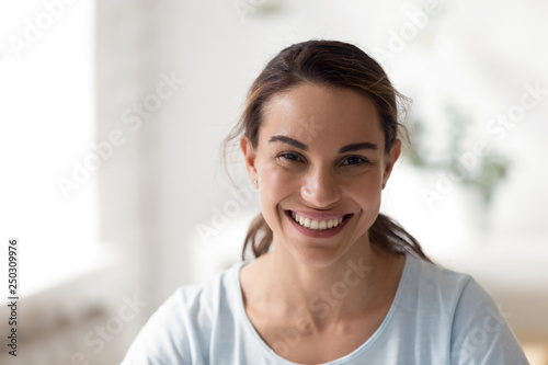 Close up portrait happy mixed race female
