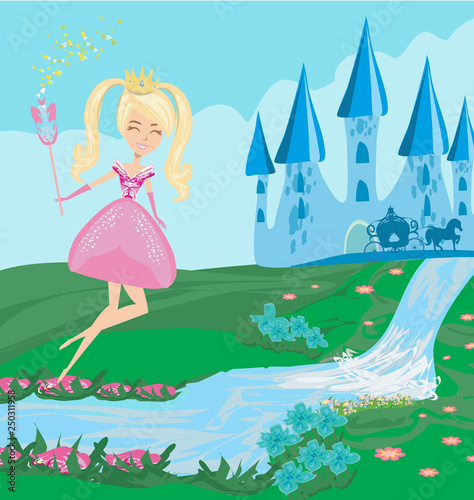 funny fairy and a medieval castle
