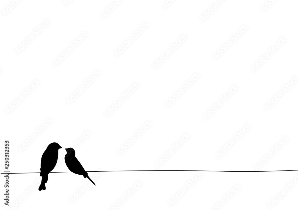Vecteur Stock Birds On Wire, Wall Decals, Two Birds on Wire Illustration  Design, Couple of Birds Silhouette. Art Design, Wall Design. Isolated on  white background | Adobe Stock