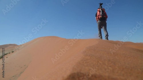 Wallpaper Mural Walking hiking up Giant Red Sand Dunes of Sossusvlei, Namibia in Namib Desert. Highest dunes in the world in afternoon sunlight  Torontodigital.ca