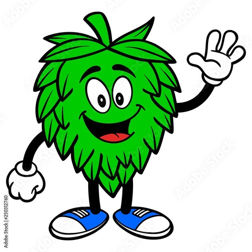 Hop Mascot Waving  - A vector cartoon illustration of a Oktoberfest Hop mascot waving his hand.