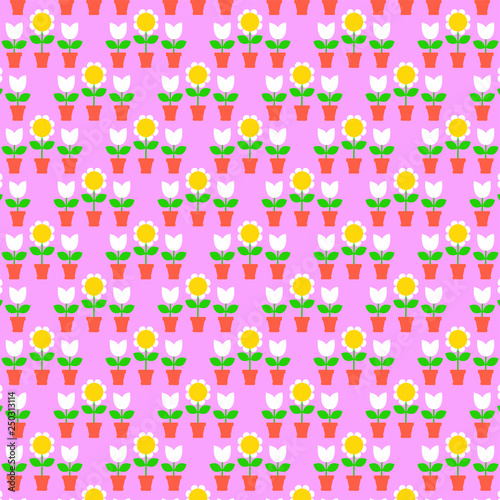 tulips and flowerpots pattern on pink