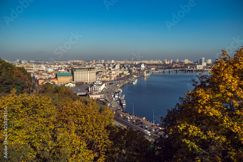 Central part of Kyiv City and Dnieper River
