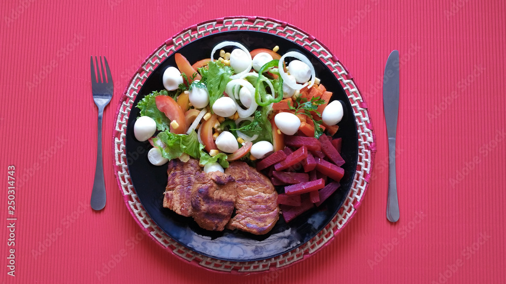 Salad with pork fillet. Healthy food