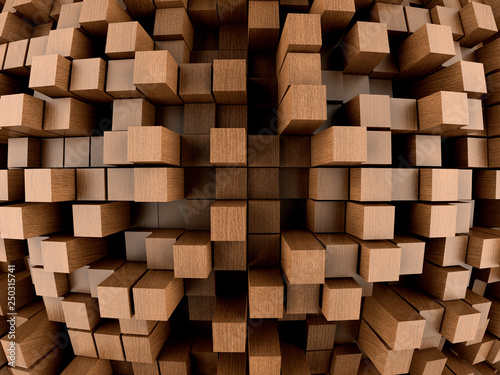 3D render - wooden cubes abstract background