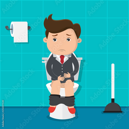 Businessman sitting on toilet vector. Man is diarrhea, and torture.Vector illustration.