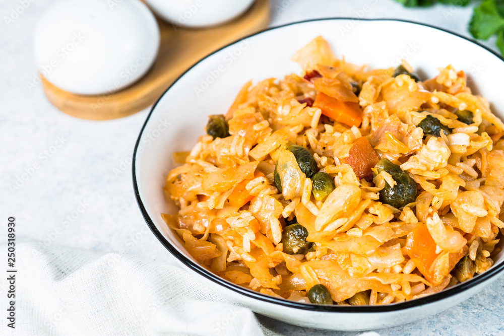 Cabbage stew with rice and vegetables. Cabbage stew with rice and vegetables.