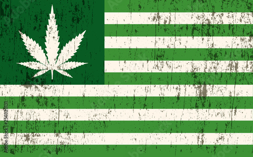 Grunge Textured American Marijuana Flag Illustration