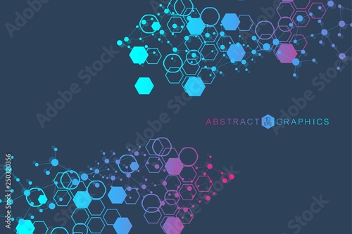 Modern futuristic background of the scientific hexagonal pattern. Virtual abstract background with particle, molecule structure for medical, technology, chemistry, science. Social network vector