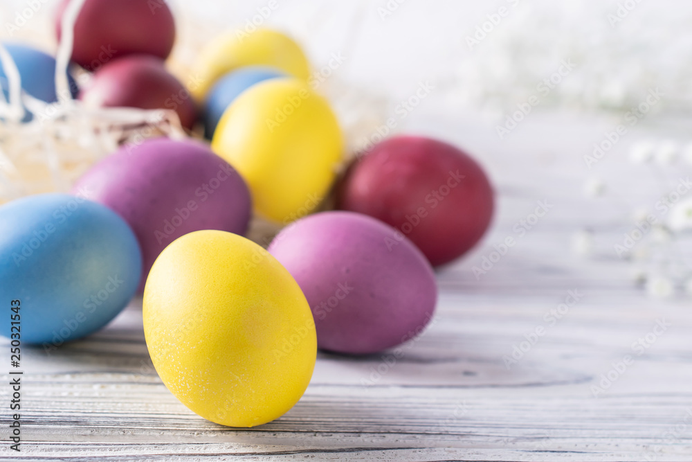 Happy easter colorful dyed eggs close up, macro Happy easter colorful dyed eggs close up, macro