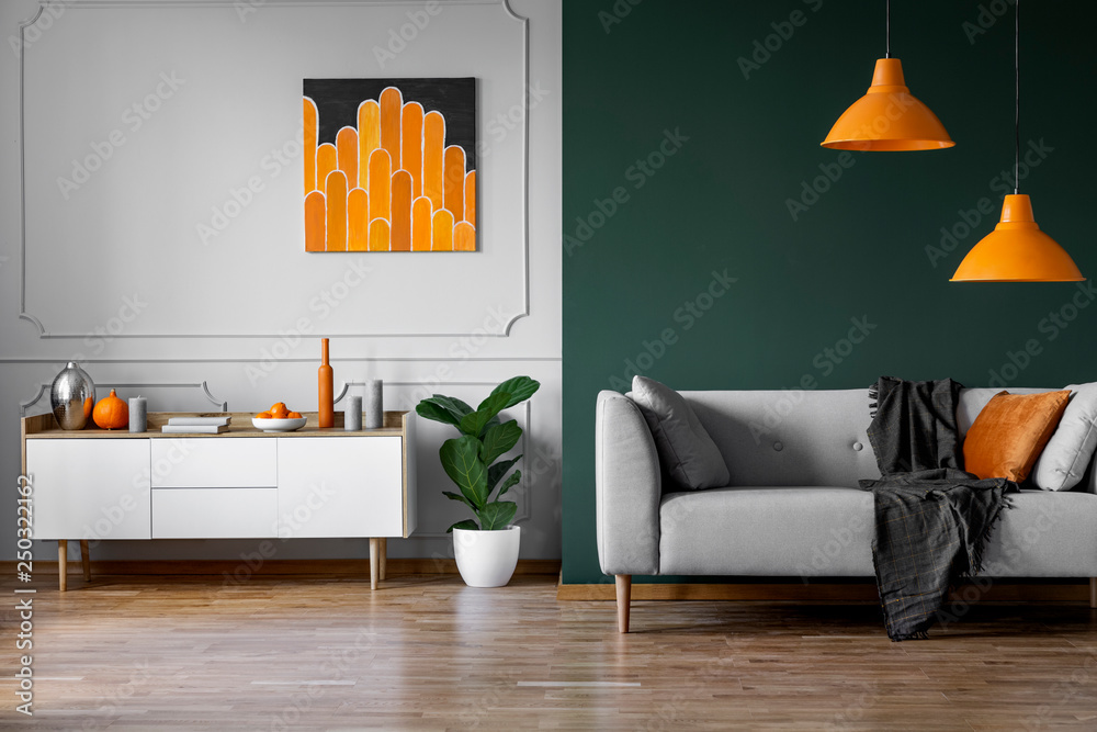 Orange grey and online white living rooms