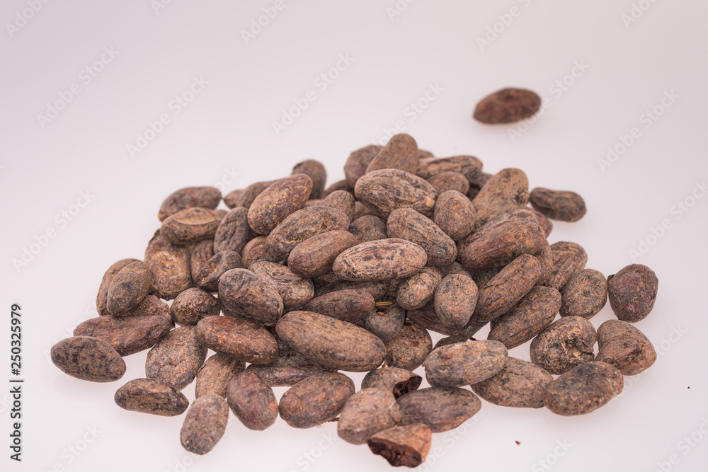 Fototapeta Cocoa beans on white background, isolated