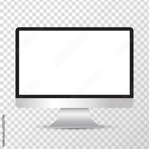 Realistic computer or Pc monitor isolated on transparent background. Vector mockup.