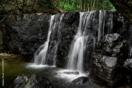 Waterfall in the green forest. Suoi Tranh  Phu Quoc island in Vietnam. Beautiful nature landscape background