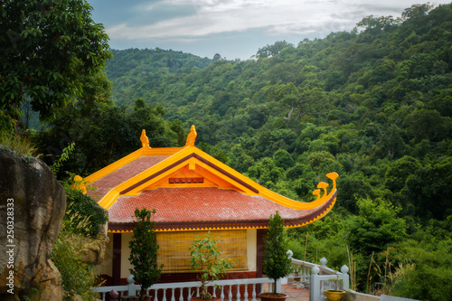 Vietnam travel. Ho Quoc Pagoda at Phu Quoc Island. Beautiful Famous landmark buddhism temple