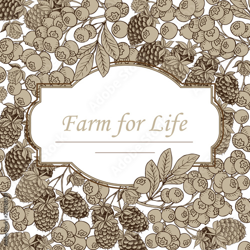 Сard template. Vector frame, label with hand drawn berries-04