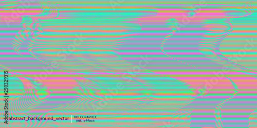 Template of a vector background with holographic neon colors with screen glitch VHS effect.  TV signal fail. Hipster style.