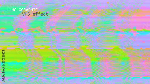 Template of a vector background with holographic neon colors with screen glitch VHS effect. TV signal fail. Hipster style.