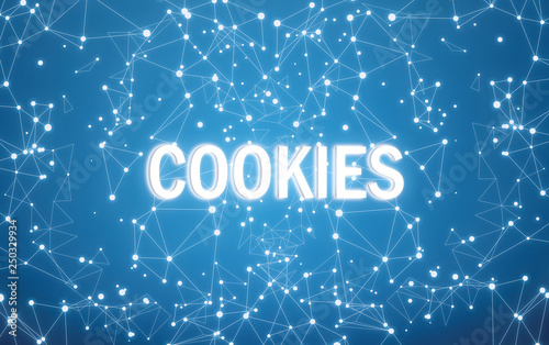 Cookies on digital interface and blue network background