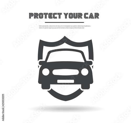 Car in shield icon vector. Logo