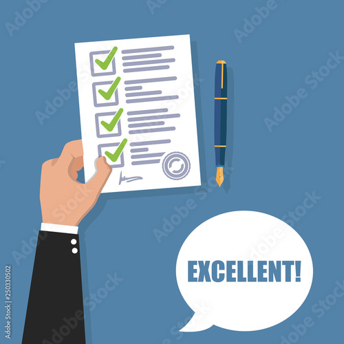 School exam test. Checkmark, pen flat icon