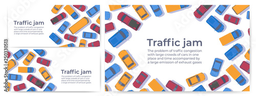 Traffic jam. Large congestion of cars. Web banner or poster design template.