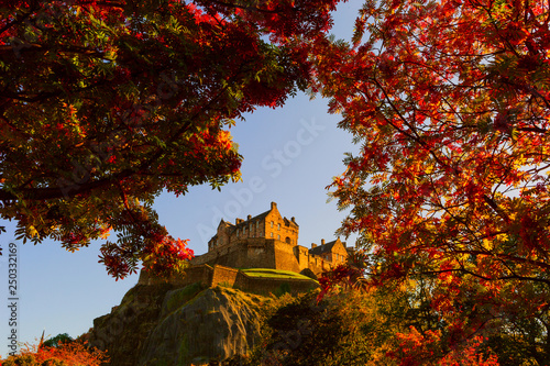 Edinburgh Castle framed in autumn trees branches