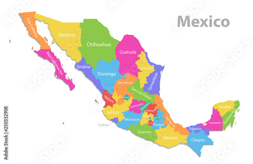 Obraz na płótnie Mexico map, new political detailed map, separate individual states, with state n