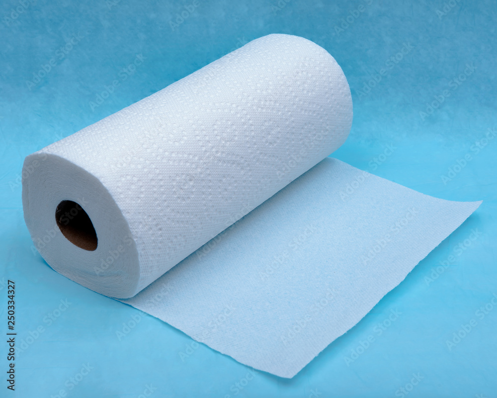 Soft strong and absorbent paper towel isolated on blue under pad. Soft strong and absorbent paper towel isolated on blue under pad.