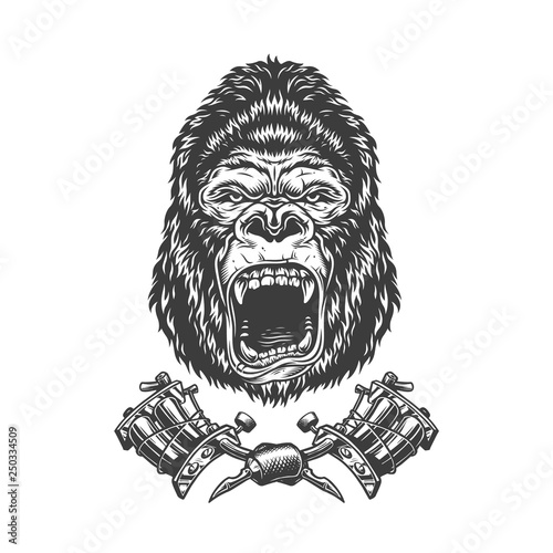 Vintage monochrome angry gorilla head
