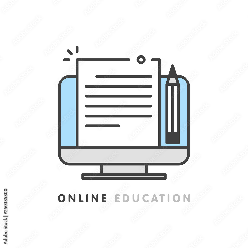Online education, creative writing and storytelling, copywriting concept, editing text document, distant learning, vector illustration Online education, creative writing and storytelling, copywriting concept, editing text document, distant learning, vector illustration