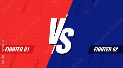 Versus screen. Vs battle headline, conflict duel between Red and Blue teams. Confrontation fight competition. Vector background template