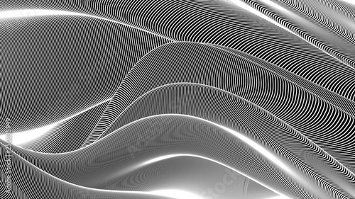 Vector 3d striped waves. Abstract composition, curve lines. Amazing three dimensional background for presentation, wallpaper, interior wall decor. Opical illusion. Vector without gradient
