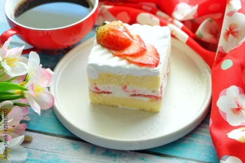 Close up of Strawberry shortcake on white plate