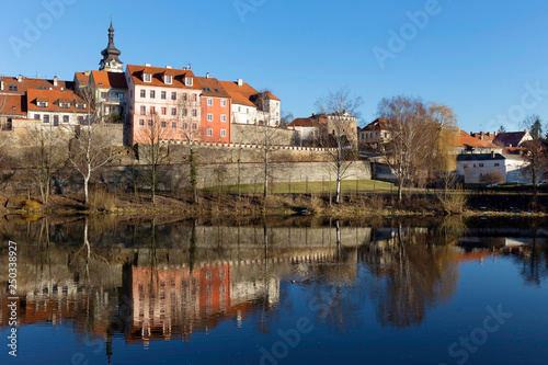 Wallpaper Mural Sunny winter royal medieval Town Pisek with the Castle above the river Otava, Czech Republic  Torontodigital.ca