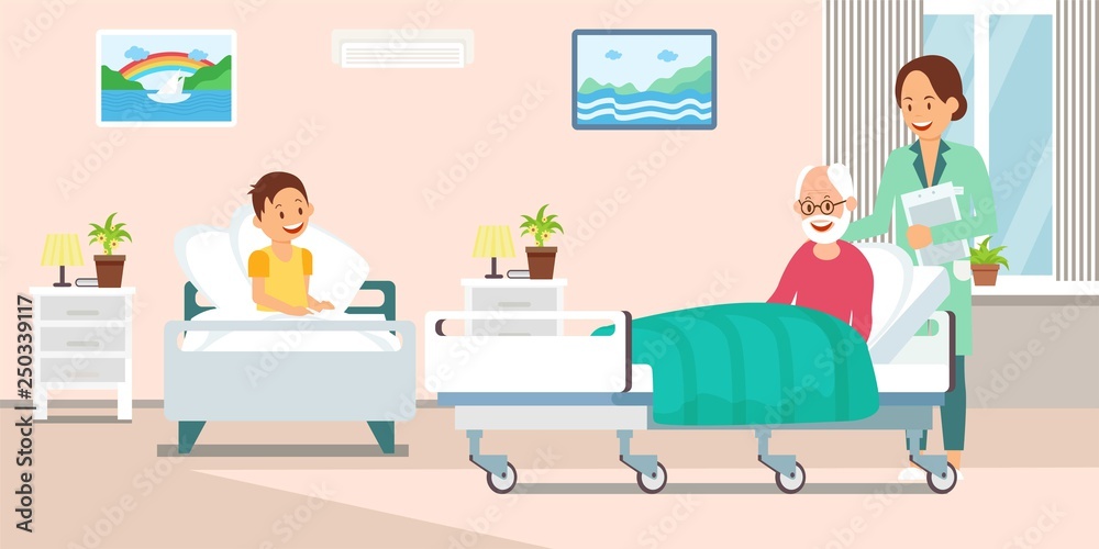 Nurse in Hospital Ward Flat Vector Illustration Nurse in Hospital Ward Flat Vector Illustration