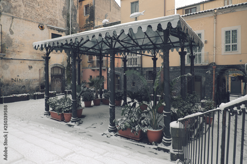 Naklejka premium Adrano Old Town Winter Street, Sicily