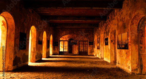 exhibition building on the island of Gor  e  Senegal  special light and pictures on the walls
