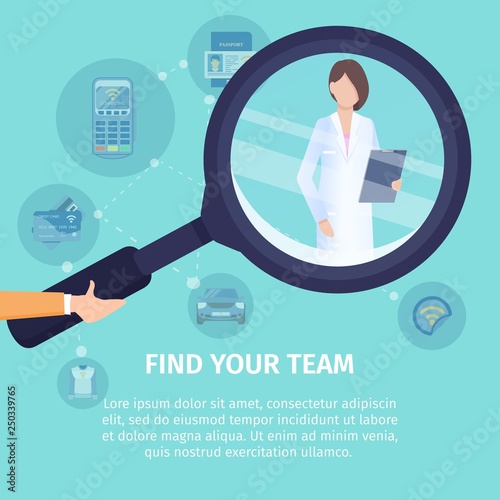 Find Your Team Flat Vector Square Banner Template