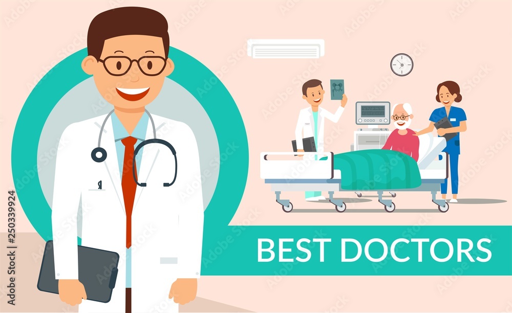 Best Doctors Help Flat Vector Poster Template Best Doctors Help Flat Vector Poster Template