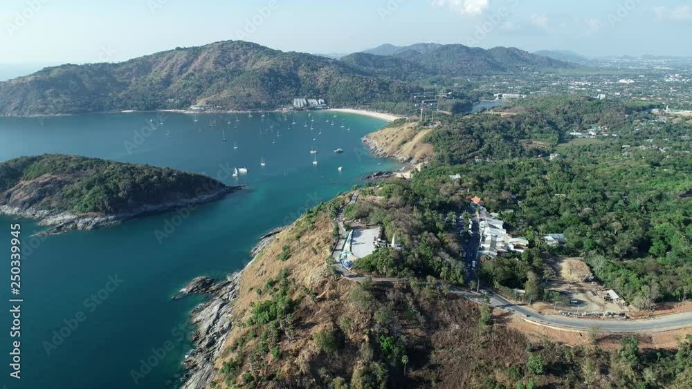 Aerial view drone shot of Promthep Cape in Phuket thailand,beautiful landmark to see sunset in phuket thailand Aerial view drone shot of Promthep Cape in Phuket thailand,beautiful landmark to see sunset in phuket thailand