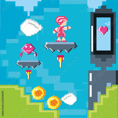 classic video game scene with warrior