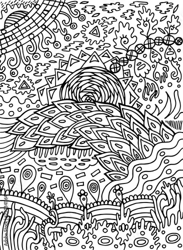 Doodle abstract pattern for the coloring book for adults. Hand drawn ink artwork. Vector illustration