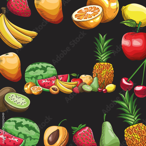 Fototapeta Naklejka Na Ścianę i Meble -  hand drawn fruits